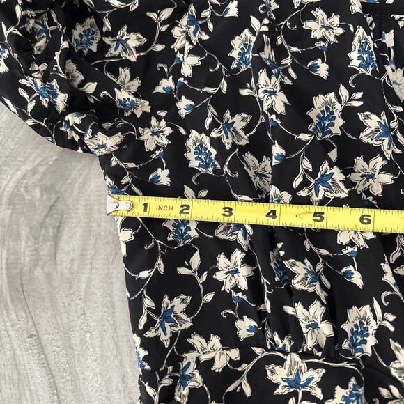 Veronica Beard Josephine Ruched Floral Mini Dress Women’s Sz 6 Black Blue Silk - Picture 4 of 9